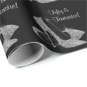 Papier Cadeau Femmes Noir Argent Haut talons N'importe quel nomb (Coin rond)