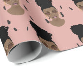 Papier Cadeau Femmes noires, Nuances d'or, Points noirs, Rose (Coin rond)