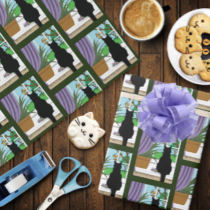 Papier Cadeau Fenêtre Chat noir regardant dehors