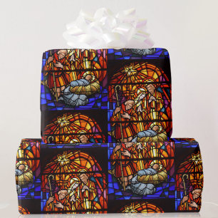 Papier Cadeau Fenêtre en verre tendu Nativité Bébé Jésus Noël