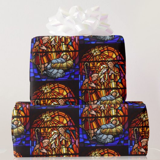 Papier Cadeau Fenêtre en verre tendu Nativité Bébé Jésus Noël