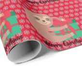 Papier Cadeau Fente de Noël avec cadeau Flocon de neige rouge (Coin rond)