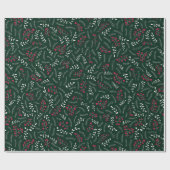 Papier Cadeau Ferme campagne pin foncé vert feuillage motif (Plat)