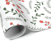 Papier Cadeau Ferme campagne rouge blanc vert feuillage motif (Coin rond)