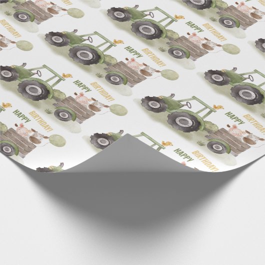 Papier Cadeau Ferme de tracteur aquarelle 1er anniversaire (Coin)