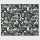 Papier Cadeau Ferme d'hiver de neige (Plat)