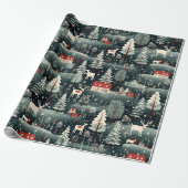 Papier Cadeau Ferme d'hiver de neige (Déroulé)