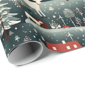 Papier Cadeau Ferme d'hiver de neige (Coin rond)