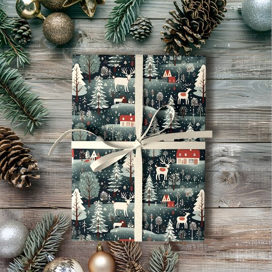 Papier Cadeau Ferme d'hiver de neige