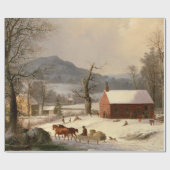 Papier Cadeau Ferme d'hiver vintage (Plat)