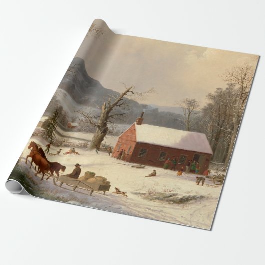 Papier Cadeau Ferme d'hiver vintage (Déroulé)