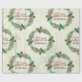 Papier Cadeau Ferme Famille Joyeux Noël Wreath Pine Cone (Plat)