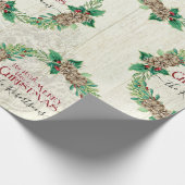 Papier Cadeau Ferme Famille Joyeux Noël Wreath Pine Cone (Coin)