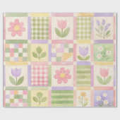 Papier Cadeau Ferme Fille Pastel Rose Vert Courtepoint Patchwork (Plat)