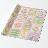 Papier Cadeau Ferme Fille Pastel Rose Vert Courtepoint Patchwork (Déroulé)