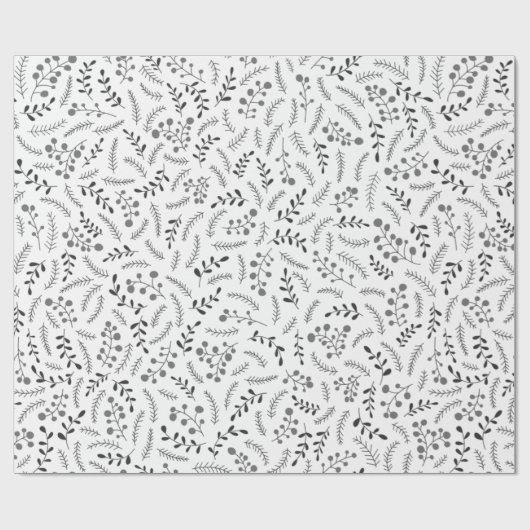 Papier Cadeau Ferme gris foncé blanc rustique feuillage motif (Plat)