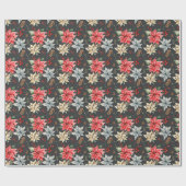 Papier Cadeau Ferme Poinsettia Noir Russe Noël (Plat)