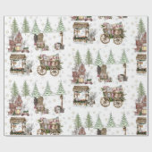 Papier Cadeau Ferme rustique du côté de la campagne neigeuse (Plat)