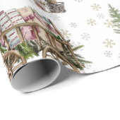 Papier Cadeau Ferme rustique du côté de la campagne neigeuse (Coin rond)