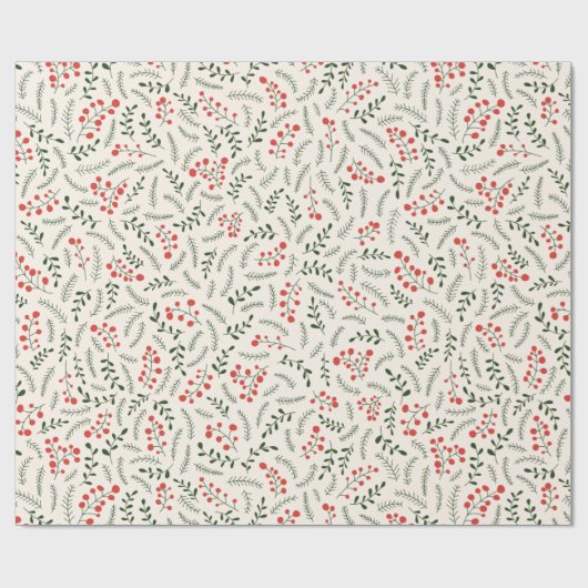 Papier Cadeau Ferme verte crème rouge feuillage motif mignon (Plat)
