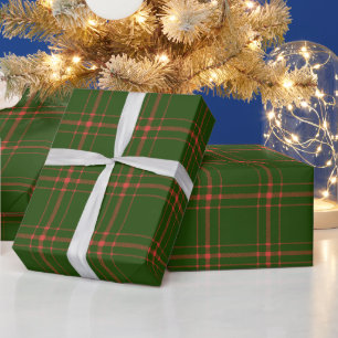 Papier Cadeau Ferme vintage forêt vert rouge plaid Noël