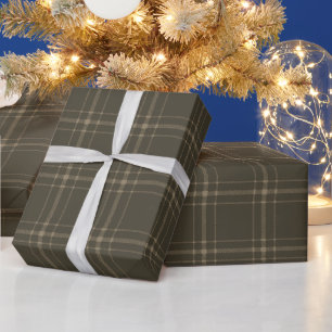 Papier Cadeau Ferme vintage plaid motif sépia brun