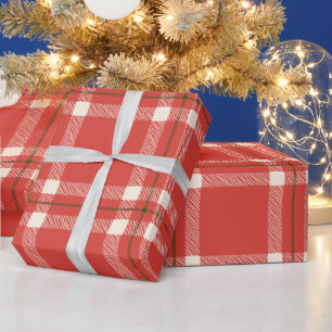 Papier Cadeau Ferme vintage rouge crème verte plissé Noël