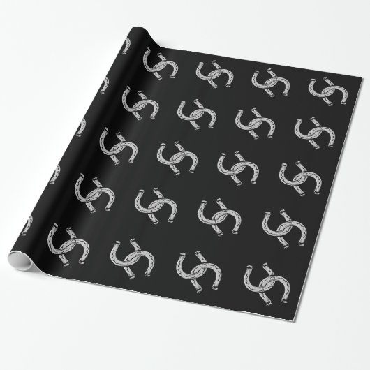 Papier Cadeau Fers à cheval sur noir (Déroulé)