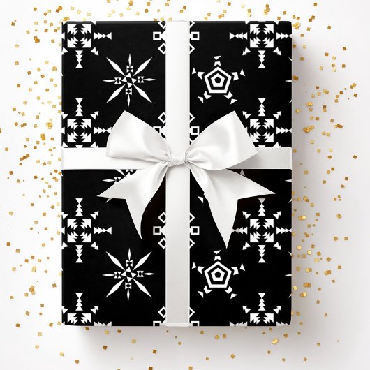 Papier Cadeau Festif Black Winter Snowflake Motif Noël