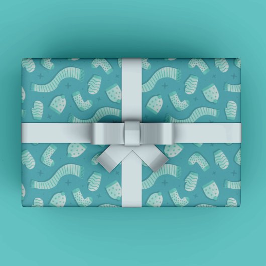 Papier Cadeau Festif Bleu Fête Motif Noël