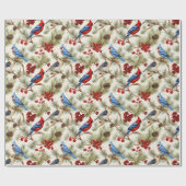 Papier Cadeau Festif Cardinal Bleu Jay Saint-Baies Noël (Plat)