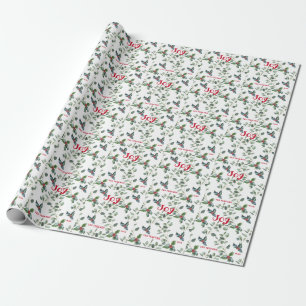 Papier Cadeau Festif de Noël Holly Berry Joy Holiday Monogramme