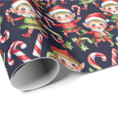 Papier Cadeau Festif elfes de Noël carrelés (Coin rond)