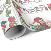 Papier Cadeau Festif Enfants victoriens avec voeux de Noël (Coin rond)