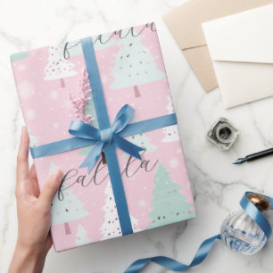 Papier Cadeau Festif Fa La La Pink Christmas Tree