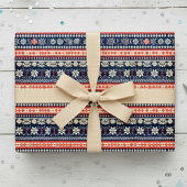 Papier Cadeau Festif Fair Isle Navy Rouge laide de Noël