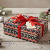 Papier Cadeau Festif Fair Isle Navy Rouge laide de Noël