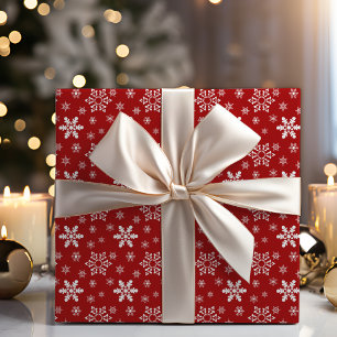Papier Cadeau Festif Fête Rouge Et Blanc Feu De Neige Noël
