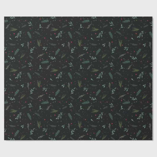 Papier Cadeau Festif Feuilles de Noël Berries Botanical Black (Plat)