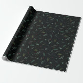 Papier Cadeau Festif Feuilles de Noël Berries Botanical Black (Déroulé)