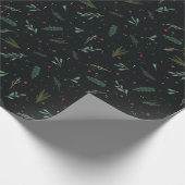 Papier Cadeau Festif Feuilles de Noël Berries Botanical Black (Coin)