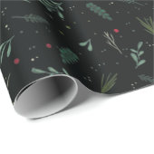 Papier Cadeau Festif Feuilles de Noël Berries Botanical Black (Coin rond)