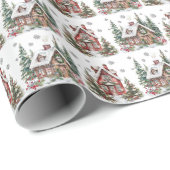 Papier Cadeau Festif hiver Cabine aquarelle Noël (Coin rond)