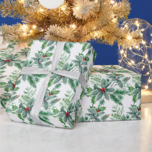 Papier Cadeau Festif Holly Berry Aquarelle Noël