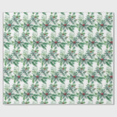 Papier Cadeau Festif Holly Berry Aquarelle Noël (Plat)