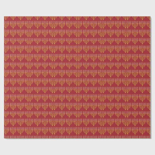 Papier Cadeau Festif Menorah Hanoukka bougies Motif Rouge (Plat)