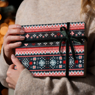 Papier Cadeau Festif mignon rouge moderne laide de Noël