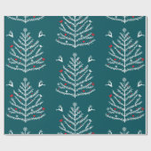 Papier Cadeau Festif moderne Nordic Christmas Tree Cerf Bleu (Plat)
