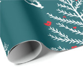 Papier Cadeau Festif moderne Nordic Christmas Tree Cerf Bleu (Coin rond)