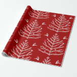 Papier Cadeau Festif moderne Nordic Christmas Tree Deer Red<br><div class="desc">sortie moderne de l'art populaire de Noël scandinave décoré arbre avec flocons de neige,  oiseaux,  baies,  coeurs et deux rennes de saut dans les tons blanc et rouge</div>